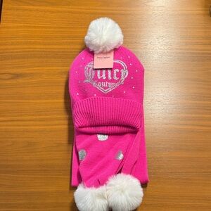 Juicy Couture Pink and Silver Kids Hat and Scarf Set